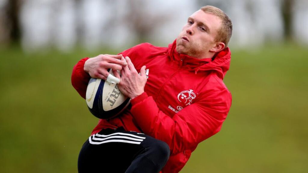 Munster’s Keith Earls during training ahead of their Champions Cup clash with Leicester Tigers. Photograph: Bryan Keane/Inpho