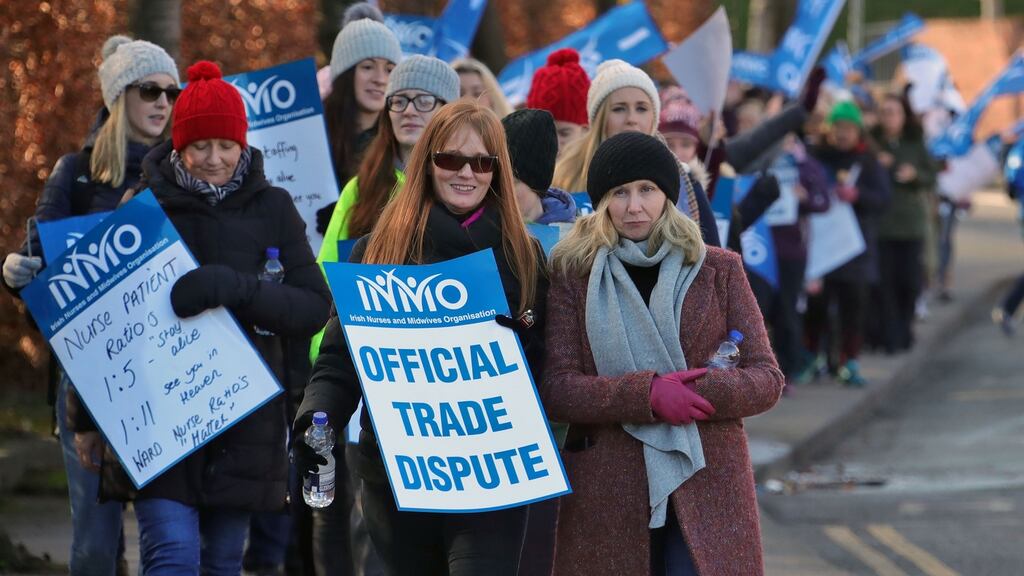Nurses on the picket line at St Vincent’s hospital in Dublin. Photograph: Colin Keegan/Collins