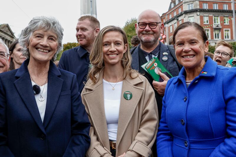 Catherine Connolly (left) with Holly Cairns (centre) and Mary Lou McDonald. Photograph: Conor O'Mearain/PA Wire