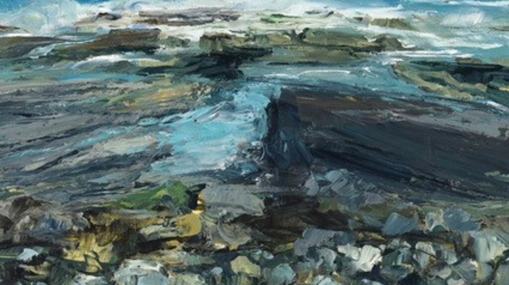 I’m both honoured and delighted that Donald Teskey permitted me to use one of his extraordinary, elemental, seascapes – Plaga II – for the cover image of Riptide.