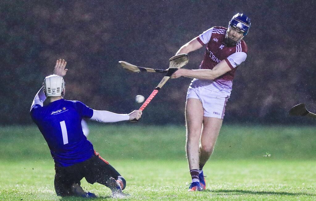 University of Galway’s Greg Thomas scores a goal against UCC in the Electric Ireland Fitzgibbon Cup semi-final at St  Joseph's Doora-Barefield in Clare. Photograph: Evan Treacy/Inpho