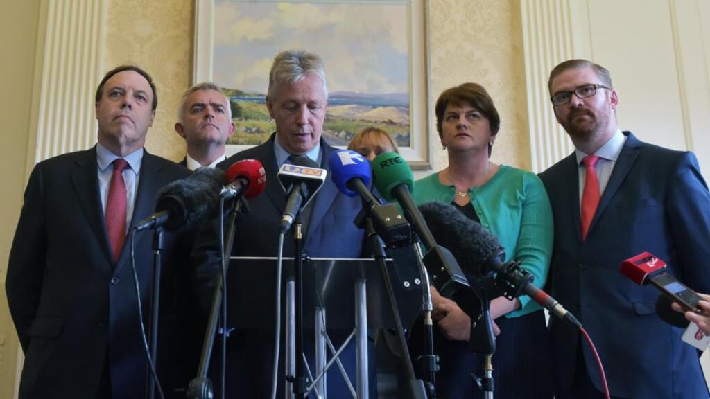 DUP leader and Northern Ireland First Minister Peter Robinson during a press conference in Stormont on Thursday. Photograph: Charles McQuillan/Getty