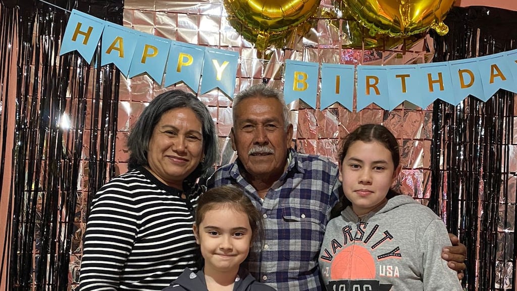 Veronica Garza Flores; her father (Macario Garza Flores); Emma and Kathleen celebrate  Macario’s 80th birthday in Mexico