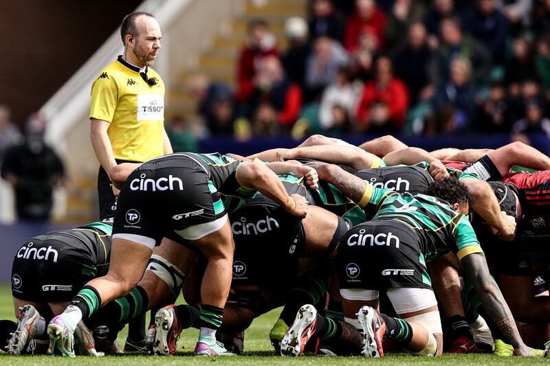 Referee Mike Adamson during Northampton Saints vs Munster at Franklin's Gardens. Photograph: Ben Brady/Inpho