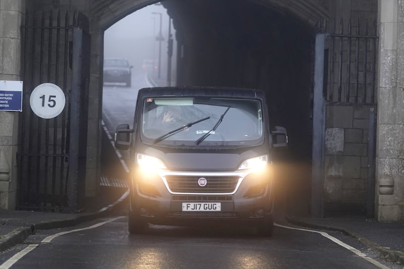 A prison vehicle leaves HMP The Verne on Portland, Dorset, from where paedophile pop star Gary Glitter was released earlier today after serving half of his 16-year sentence for sex crimes. Photograph: PA Wire