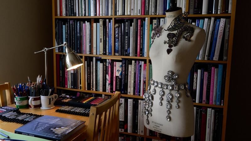 A manikin with parisian costume jewellery,books and drawing desk.Photograph: Cyril Byrne/The Irish Times