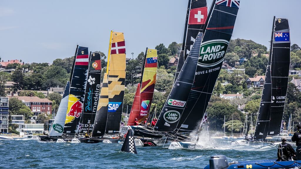 Breezy conditions on Sydney Harbour have made for spectacular racing for the Extreme Sailing Series. Photograph: Jesus Renedo/Lloyd Images