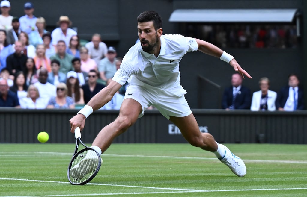 Novak Djokovic during his match against Miomir Kecmanovic on day six at Wimbledon. Photograph: Mike Hewitt/Getty Images