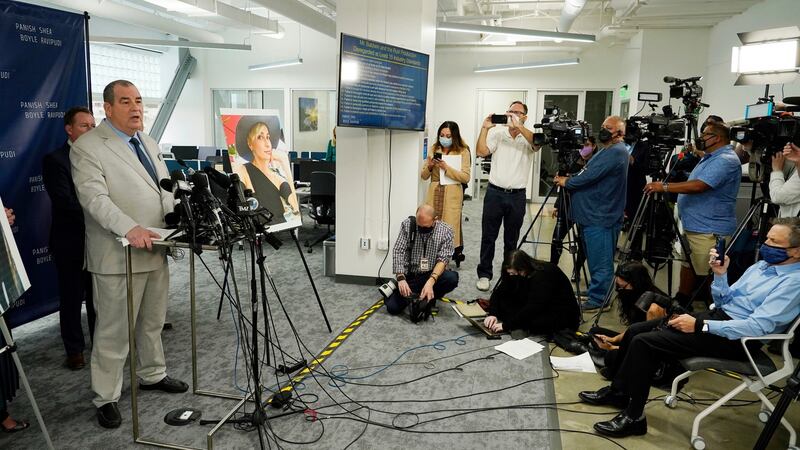 Brian Panish, an attorney for the family of late cinematographer Halyna Hutchins, addresses reporters during a news conference in Los Angeles. Photograph: Chris Pizzello/AP Photo