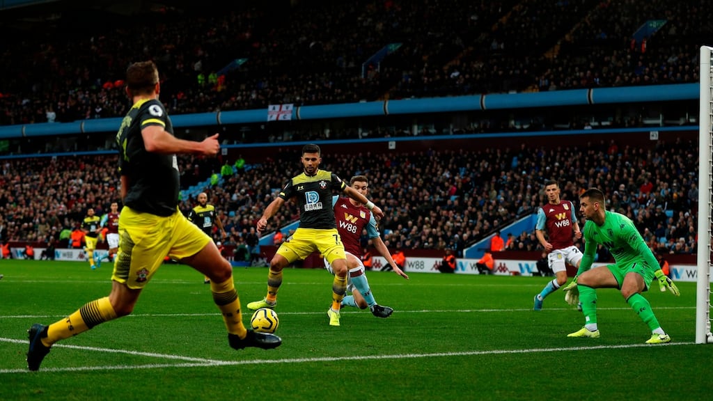 Shane Long in action for Southampton against Aston Villa at Villa Park. Photograph: Getty Images