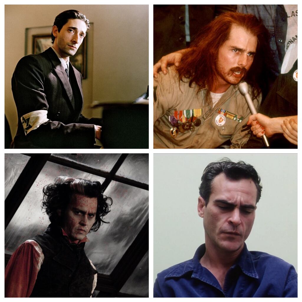 Adrien Brody in The Pianist (2003), Tom Cruise in Born on the Fourth of July (1989), Johnny Depp in Sweeney Todd: The Demon Barber of Fleet Street (2007) and Joaquin Phoenix in The Master (2012)