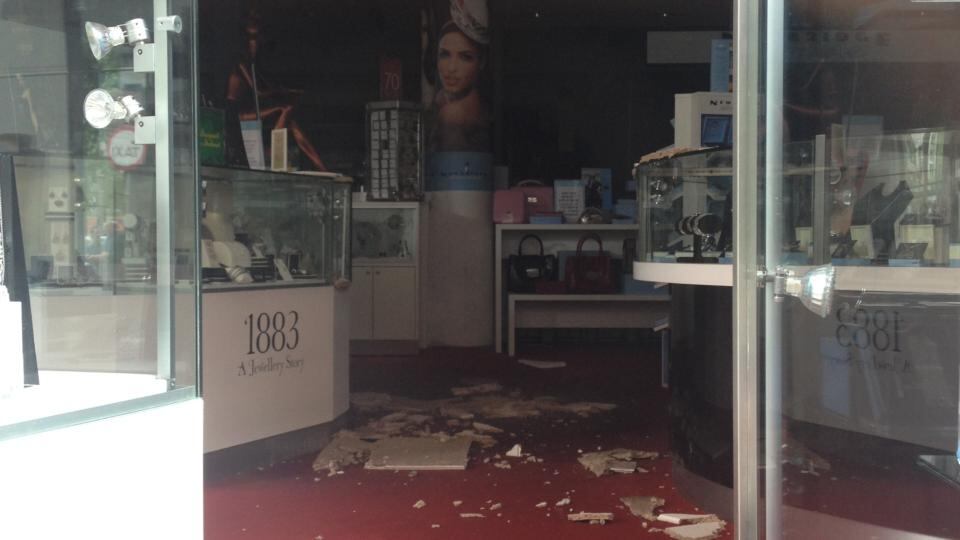 Fallen ceiling tiles inside Clery’s ground floor. Photograph: Genevieve Carbery/The Irish Times