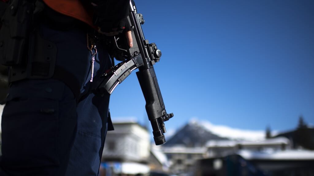 Swiss police on duty in Davos. Photograph: EPA