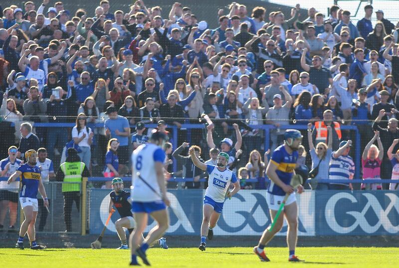 Waterford's Jack Prendergast celebrates scoring his side's second goal. Photograph: Ken Sutton/Inpho