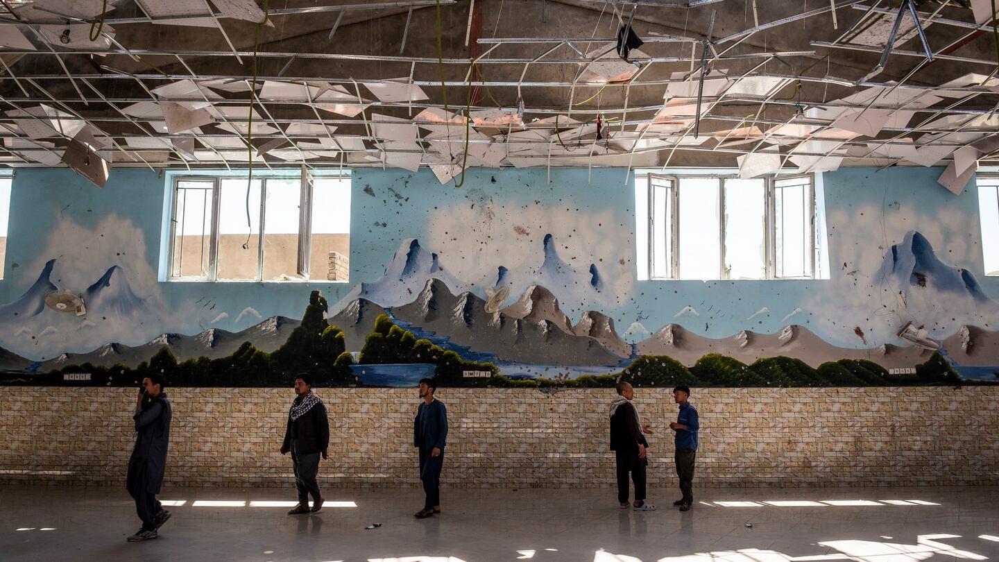Damage inside the hall where a suicide bomber attacked a wedding in Kabul on Saturday. Photograph: Jim Huylebroek/New York Times