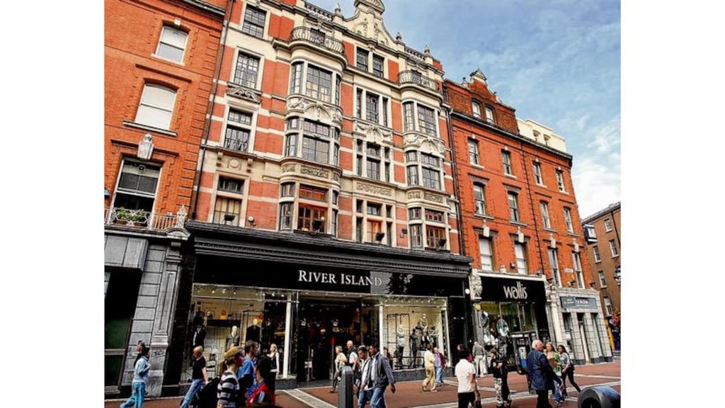 River Island and Wallis buildings on Grafton street, Dublin, which were bought by German fund manager GLL Real Estate. photograph: eric luke