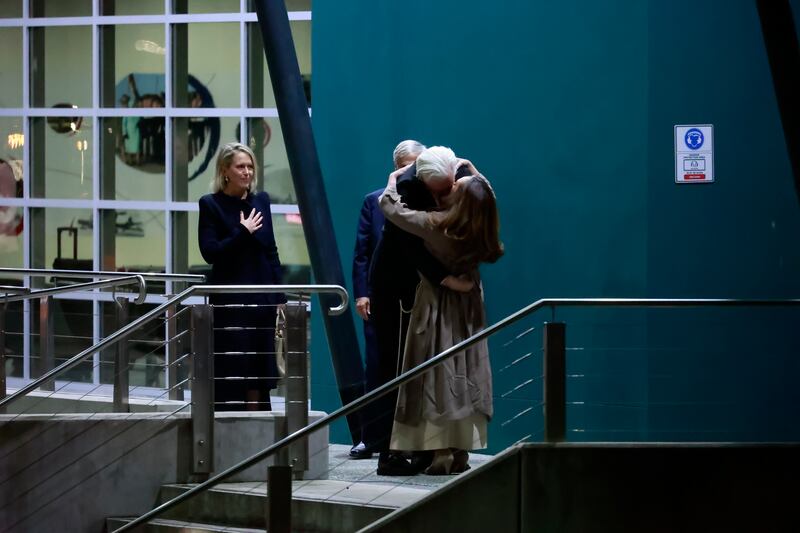 WikiLeaks founder Julian Assange embraces his wife Stella as he arrives in Canberra, on his return to Australia after his dramatic release from Belmarsh Prison in London where he has spent five years, largely in solitary confinement, fighting extradition. Photo: Hilary Wardhaugh/PA Wire