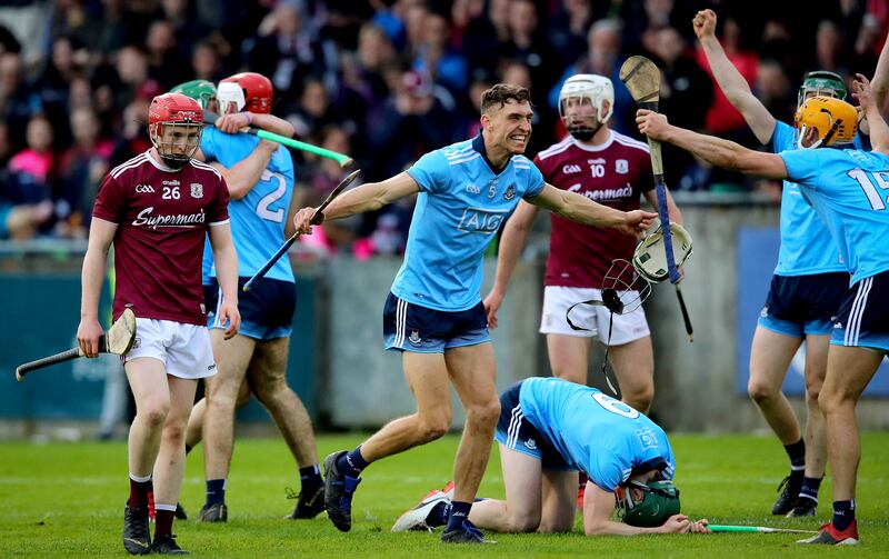 Dublin's Chris Crummy celebrates at the final whistle after his team's win over Galway in 2019. Photograph: Ryan Byrne/Inpho