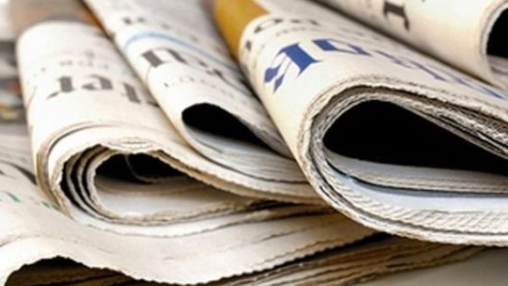 Newspaper publisher Johnston Press reported a 30.9 per cent fall in half-year adjusted pretax profit and said trading conditions for regional newspapers in the UK continue to be difficult.
