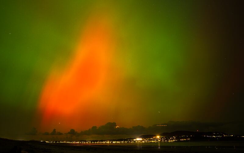 The Northern Lights, also known as aurora borealis, on display in the skies over Dublin seen from Bull Island. Photograph: Jonah Lawless/PA Wire
