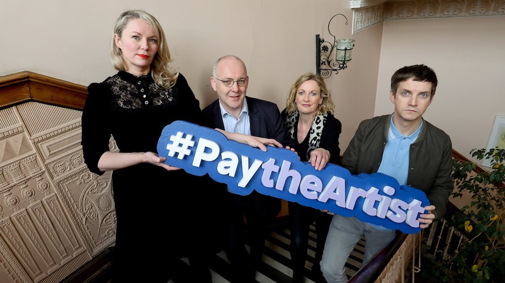 Jesse Jones, Kevin Rafter, Orlaith McBride and Emmet Kirwan at the launch of the Arts Council’s new policy and #paytheartist campaign to improve artists’ working and living conditions by ensuring fair and equitable pay.
