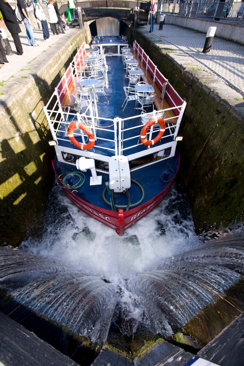 The barge in one of the canal's locks