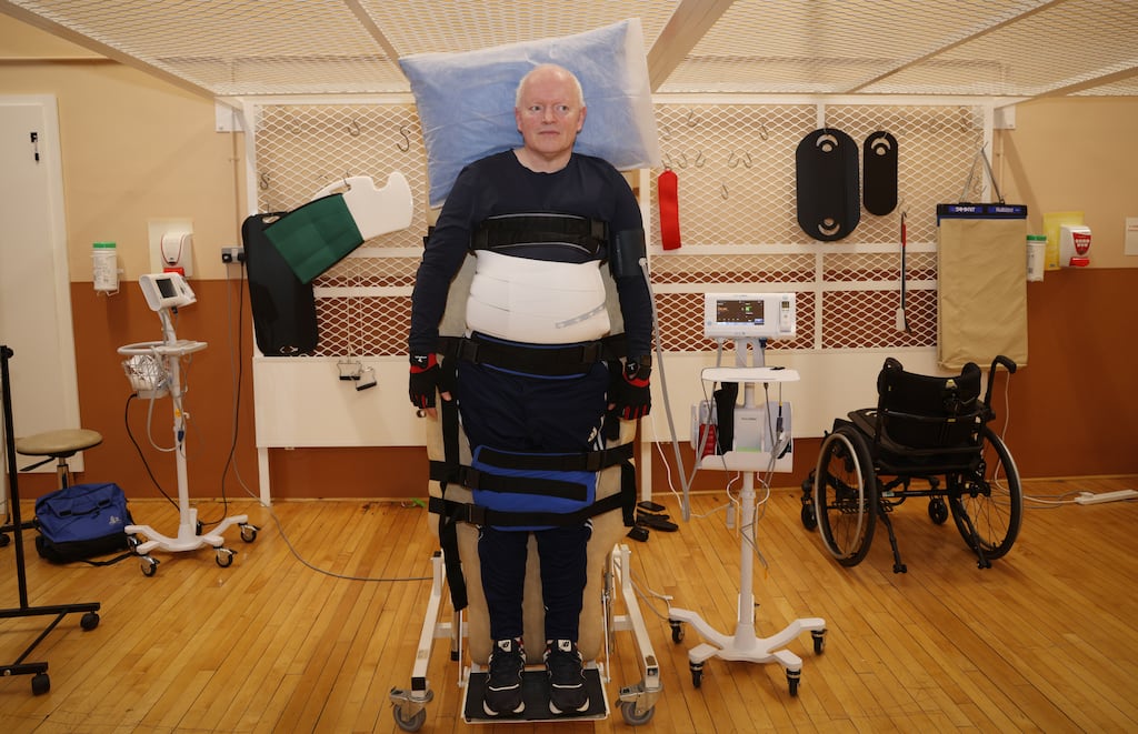 Myles O'Brien uses the tilt table in the National Rehabilition Hospital in Dún Laoghaire. Photograph: Laura Hutton