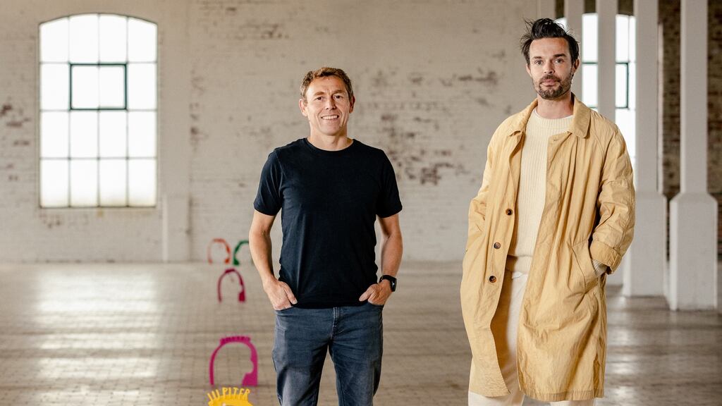 Astrophysicist Stephen Smartt with artist and writer Oliver Jeffers. They collaborated to create Our Place in Space.