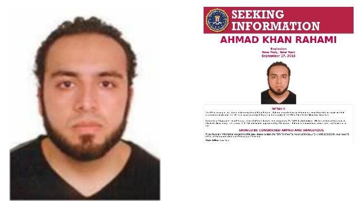 FBI wanted poster of Ahmad Khan Rahami (28) being sought for questioning over the New York City blast.