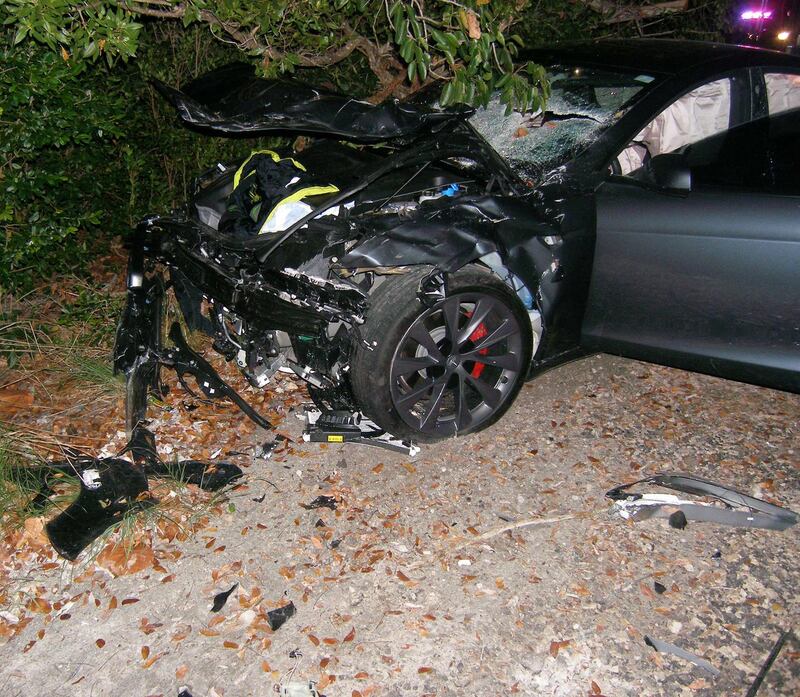 Tesla crash: the Model S drove past a stop sign and a flashing red light before killing Naibel Benavides. Photograph: Florida Highway Patrol/New York Times