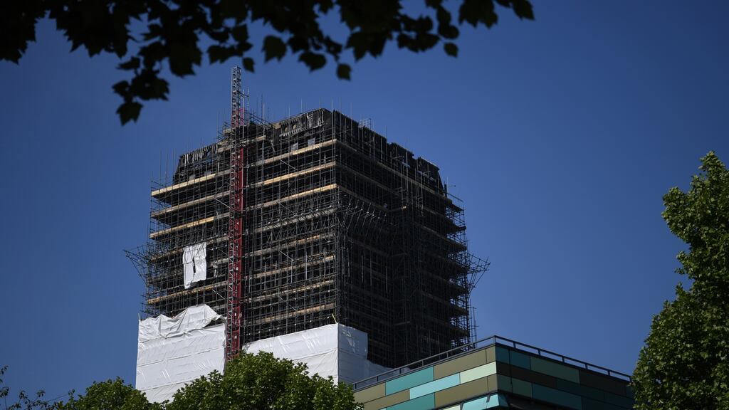 The remains of Grenfell Tower in London, after a fire broke out in June 2017, killing 71 people. File photograph: Neil Hall/EPA
