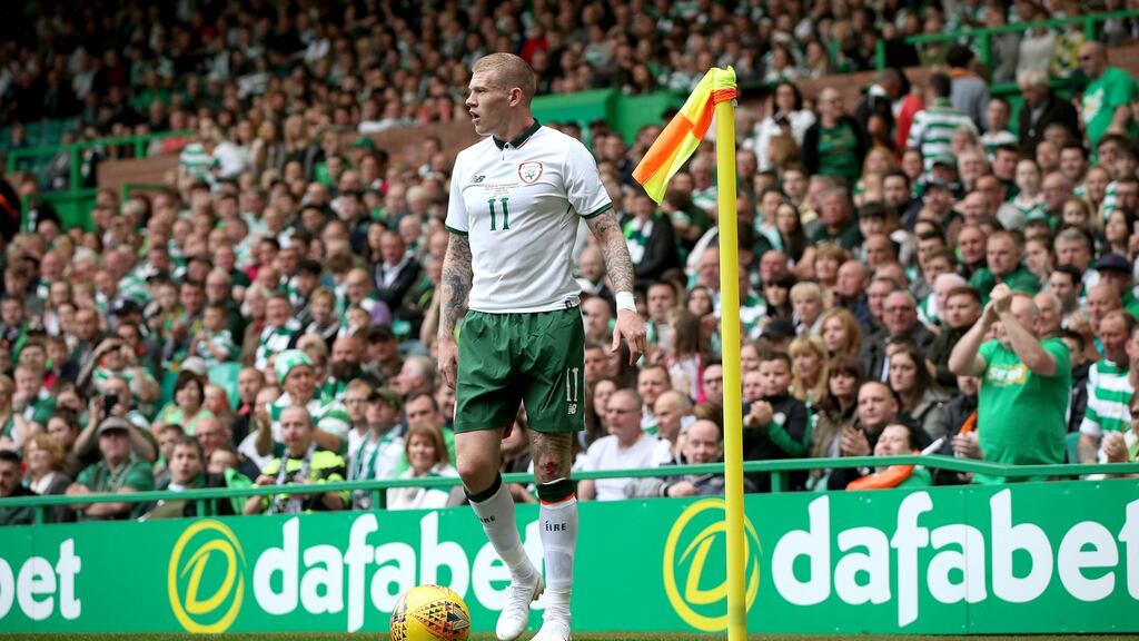 West Brom winger James McClean in action for the Republic of Ireland: “I’ve another year left on my contract. We’ll see what happens over the summer.” Photograph: Inpho