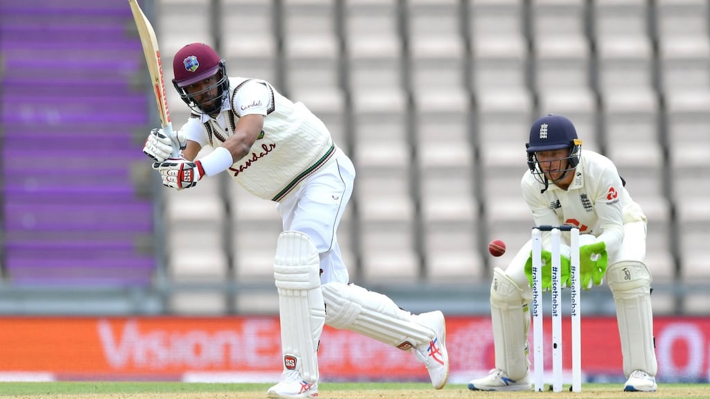 West Indies batsman Roston Chase in action during day three of the first Test against England at the Ageas Bowl  in Southampton. Photograph: Dan Mullan/Getty Images for ECB