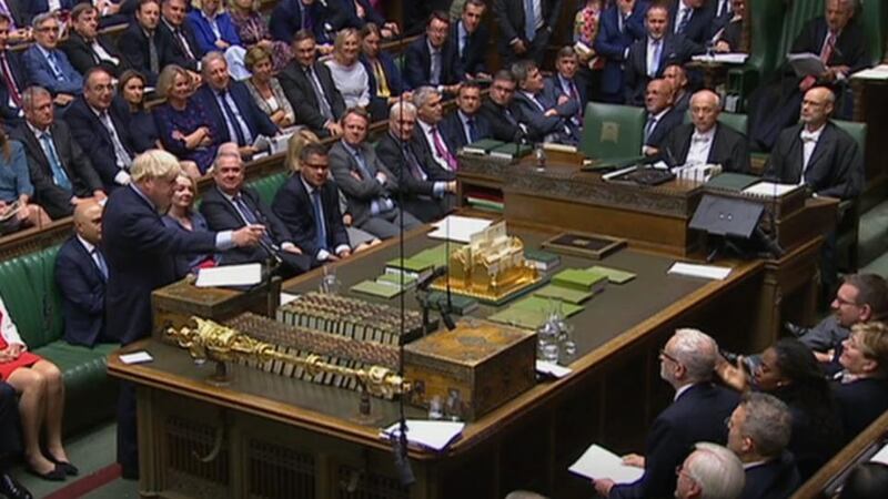 Boris Johnson (left) speaks in the House of Commons on Wednesday. Photograph: House of Commons/PA Wire