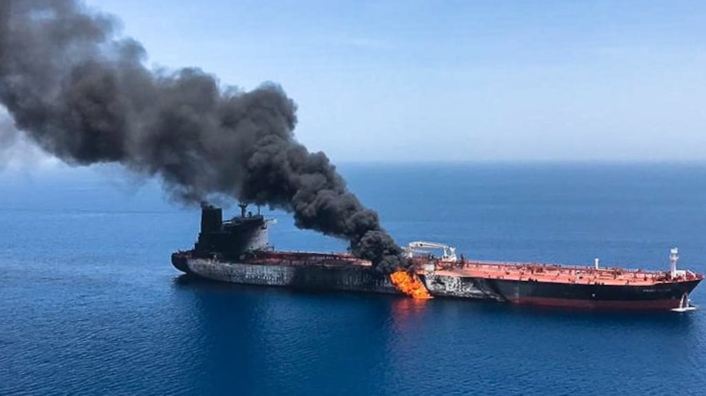 Oil prices jumped about 2 per cent following the suspected tanker attack. Photograph: ISNA/AFP/Getty