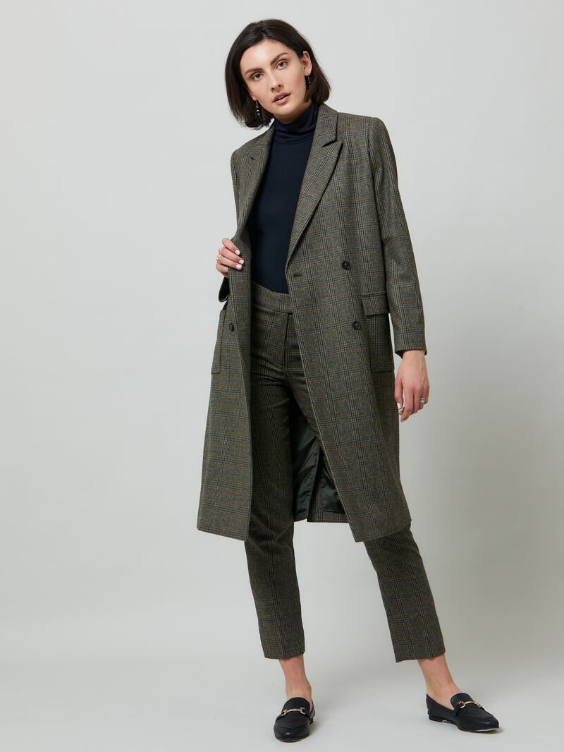 Helen McAlinden: Coat in Magee tweed (€555) and Magee tweed pant (€320)