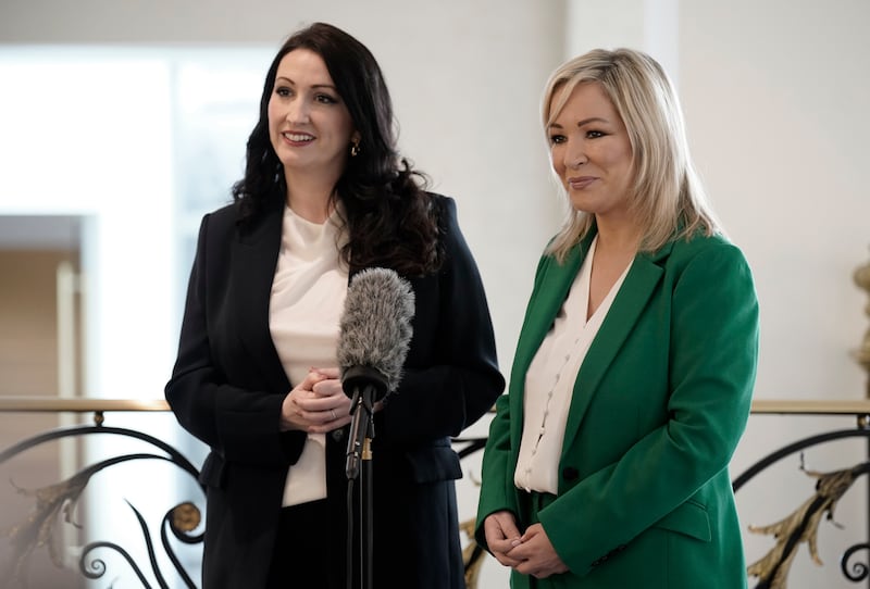 Northern Ireland First Minister Michelle O'Neill and Deputy First Minister Emma Little-Pengelly were praised by US president Joe Biden. Photograph: Niall Carson/PA Wire