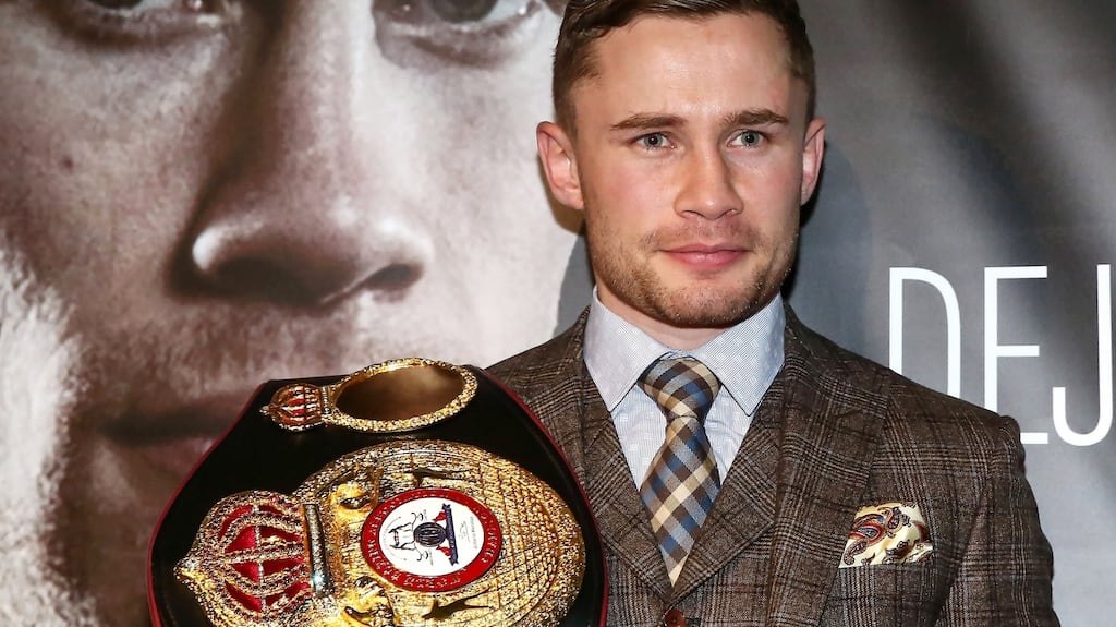 Carl Frampton at a press conference in the Europa Hotel, Belfast ahead of his rematch with Leo Santa Cruz. Photo: Inpho