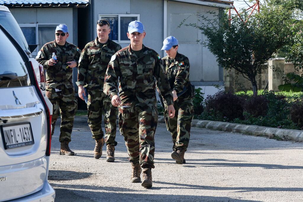 Irish soldiers from UNIFIL, pictured in their base in the southern Lebanese village of al-Tiri on December 16th, two days after Pte Seán Rooney was killed in the region. Photograph: by Mahmoud Zayyat/AFP via Getty