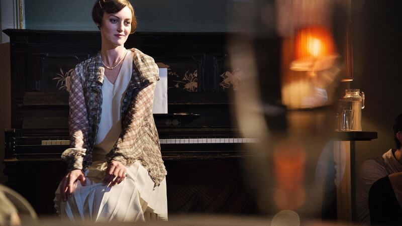 Jordan (Rachel O’Byrne): “Heavy matte silk dress (fabric found by my beady eye in Soho). The chiffon blouse has an Argyle pattern to give enough of a hint of sportiness without it looking like a chorus girl from ‘Thoroughly Modern Millie’,” says Peter O’Brien.Photograph: Agata Stoinska