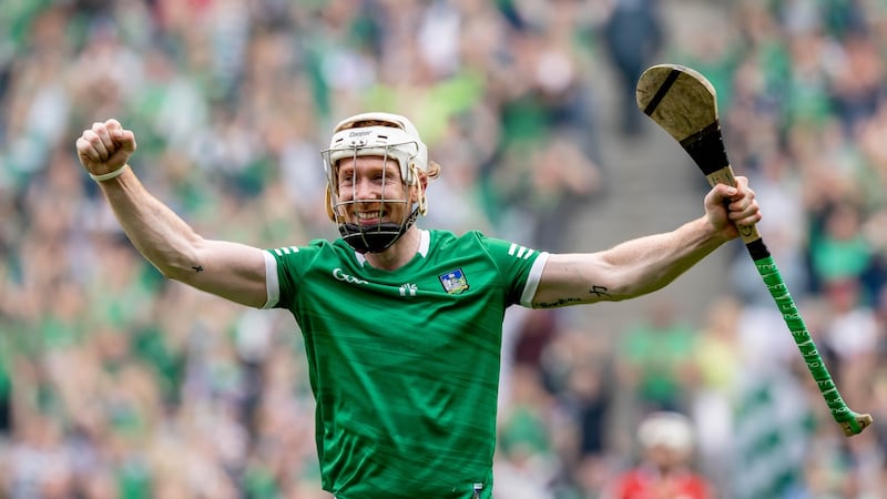 Limerick’s Cian Lynch celebrates his team’s All-Ireland SHC final win over Cork in Croke Park on August 22nd. Photograph: Morgan Treacy/Inpho