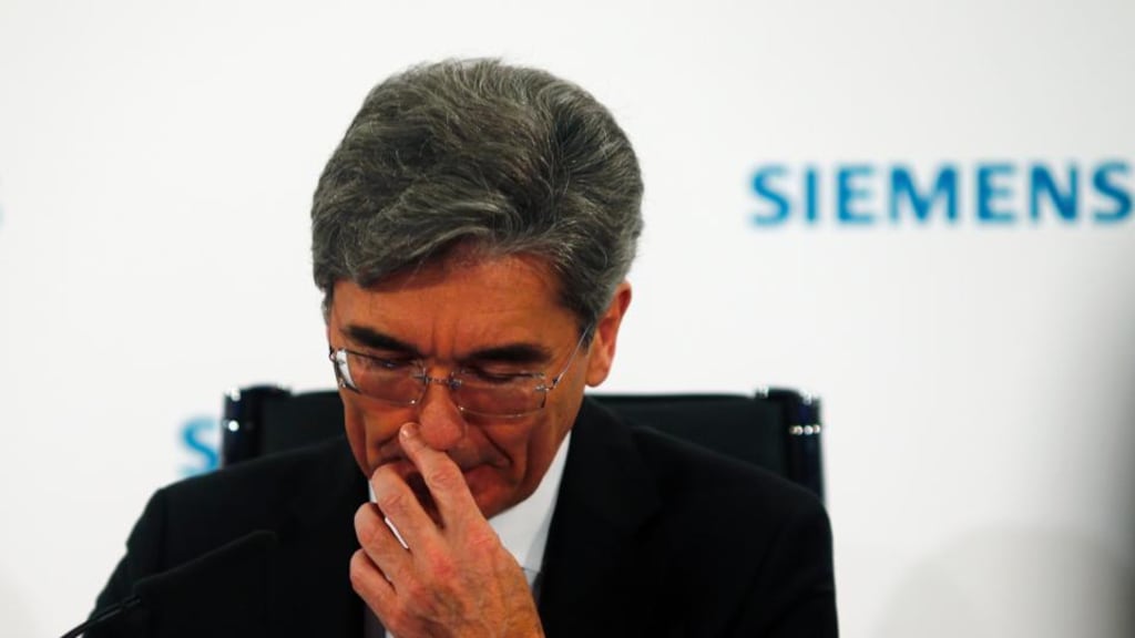 Joe Kaeser, chief executive of German industrial group Siemens, addresses a news conference ahead of the annual shareholder meeting in Munich on Tuesday. Siemens missed first-quarter profit forecasts and announced management overhauls at its power and gas and healthcare divisions. (Photograph: Michael Dalder/Reuters)