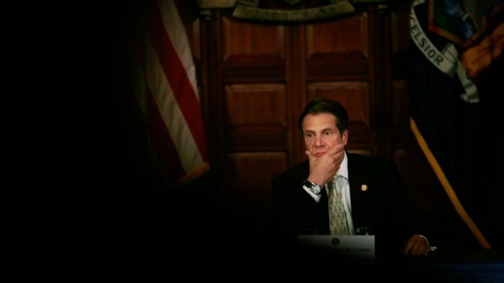 Andrew Cuomo at a cabinet meeting at the state Capitol in Albany, New York