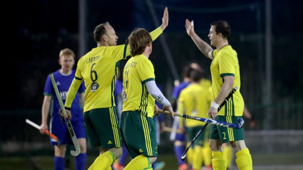 Railway Union’s Kenny Carroll, Shomile Chakraborty and Andy Colton. The team travel North to play Lisnagarvey. Photograph: Oisin Keniry/Inpho