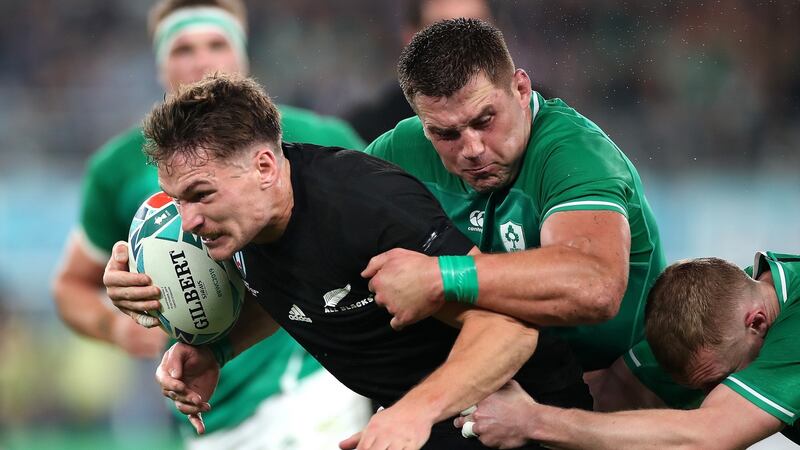CJ Stander tackles George Bridge during Ireland’s defeat to New Zealand. Photograph: Cameron Spencer/Getty