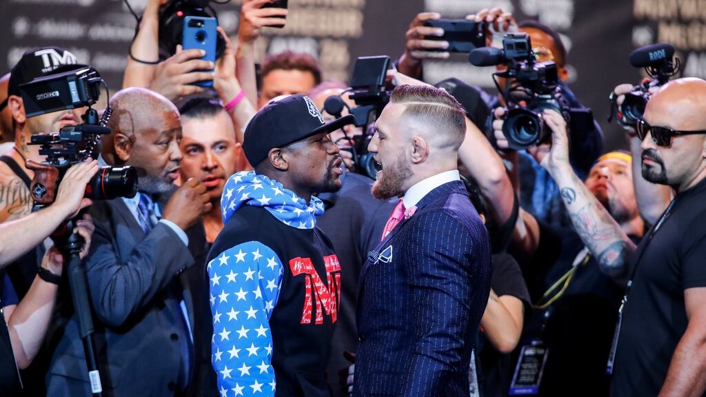 The first Mayweather vs McGregor press conference, at Staples Center, Los Angeles, California. Photograph: Inpho