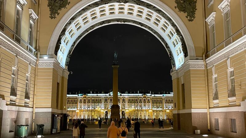 Palace Square in central Saint Petersburg, part of the Winter Palace by the Neva river that was a focal point of the 1917 October Revolution, which brought the Bolsheviks to power and ended Tsarist rule in Russia. Photograph: Daniel McLaughlin
