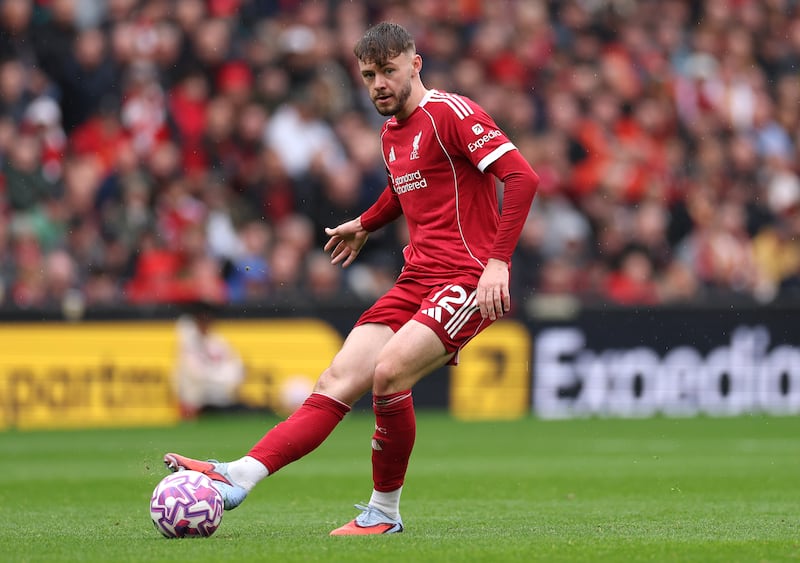 Conor Bradley of Liverpool in action during the Premier League derby against Everton at Anfield on September 20. Photograph: Stu Forster/Getty