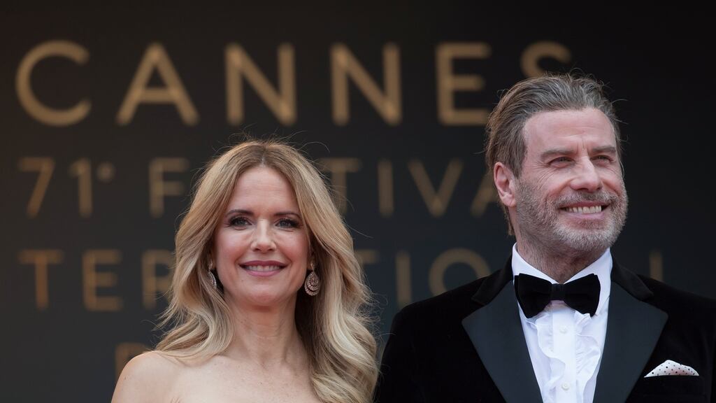 A file photograph of Kelly Preston and John Travolta together during the 71st annual Cannes Film Festival in May 2018. Preston died on Sunday after a two-year battle with breast cancer. Photograph: Ian Langsdon/EPA.