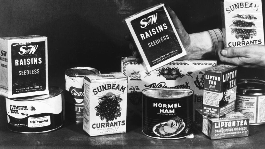 The contents of an American food parcel in December 1946. Photograph: Daily Herald Archive/SSPL/Getty Images.